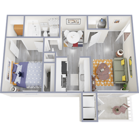 Floor plan for 1 bed, 1 bath, 700 sqft